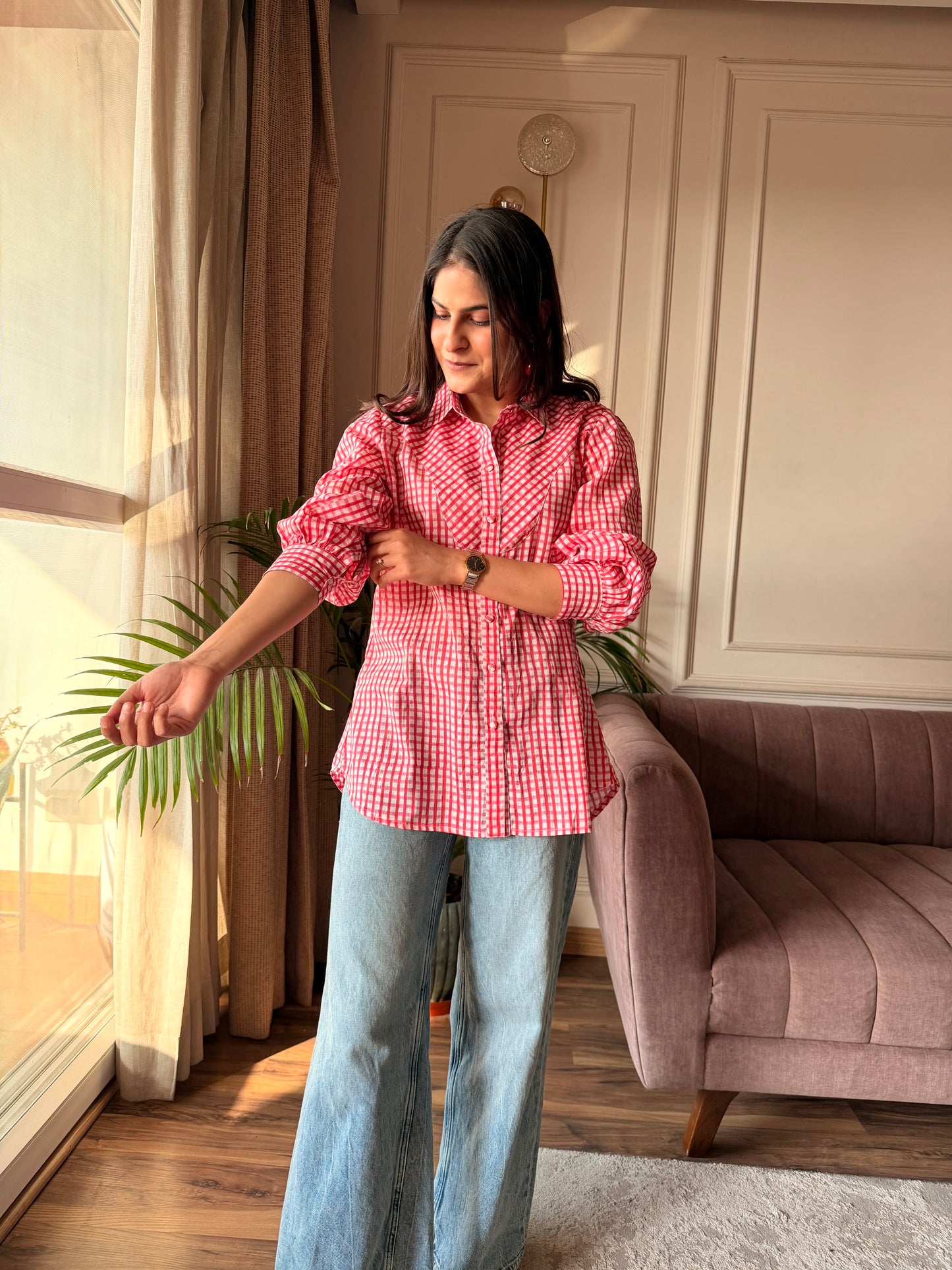 Rose Pink Gingham Shirt