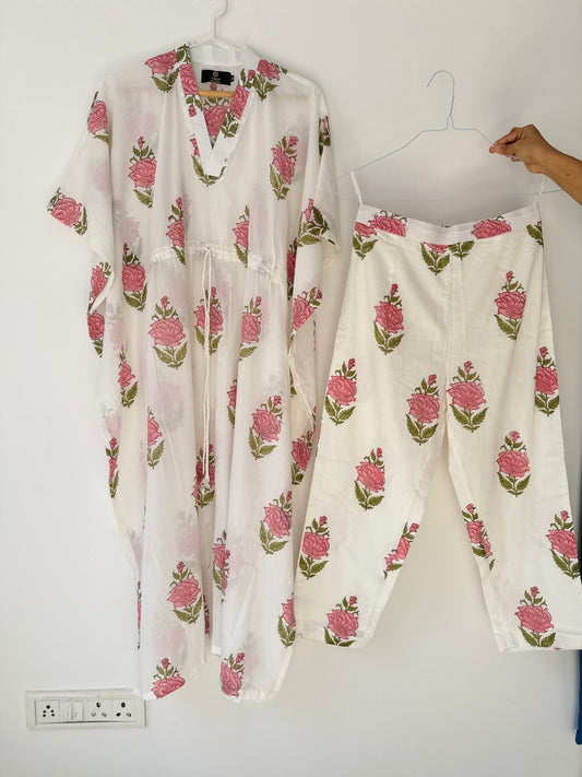Pink Rose Kaftan Set - XS