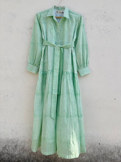 Mint Stripe Mulmul Shirt Dress