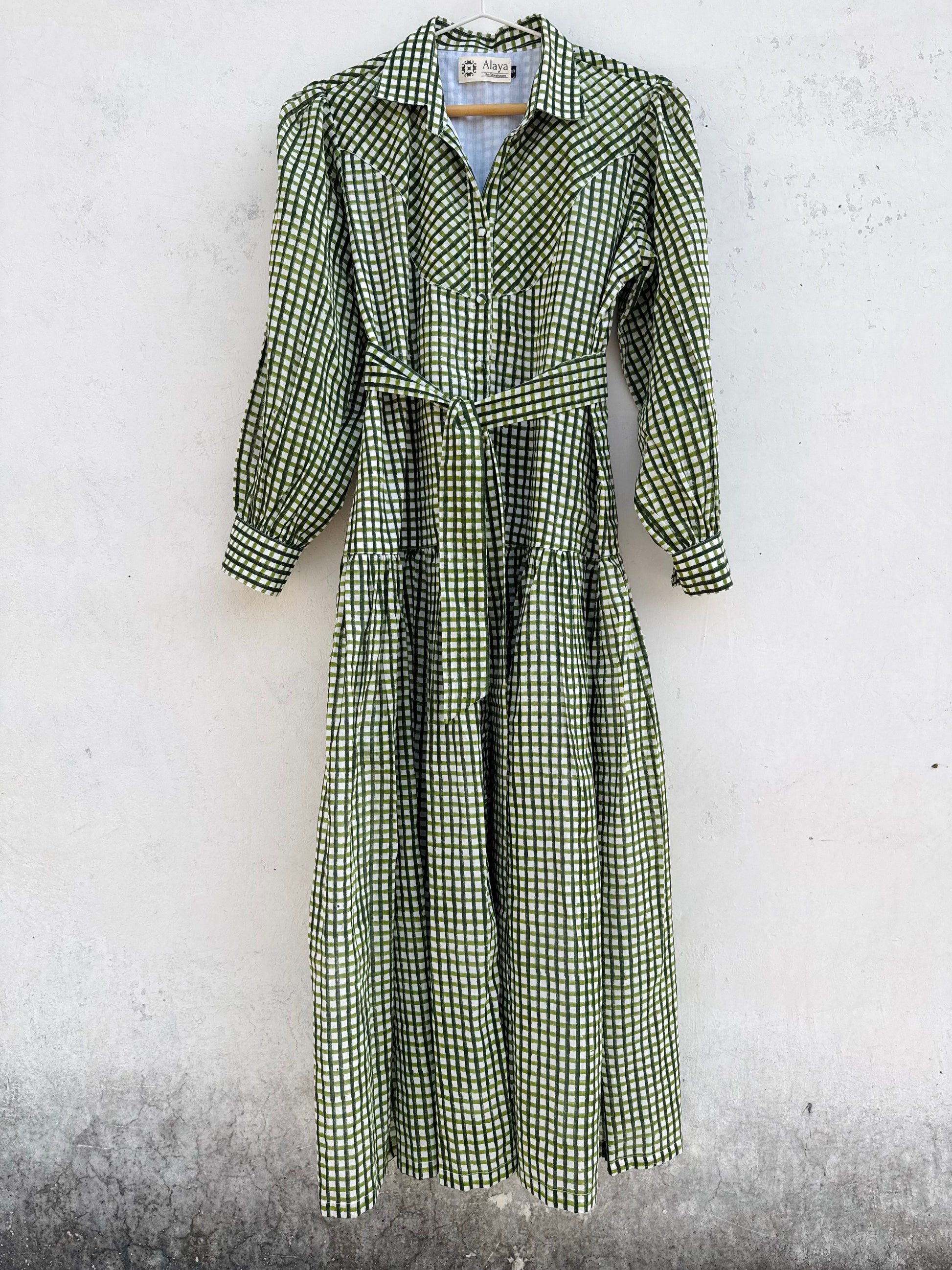 Olive Check Mulmul Dress XXS Olive Check Mulmul Dress XXS