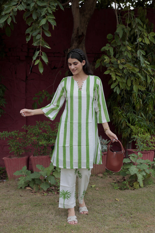 Green Palm Kurta Set
