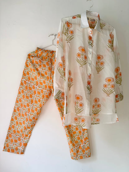 Tangerine Daisy Shirt, Waistcoat & Pants Set