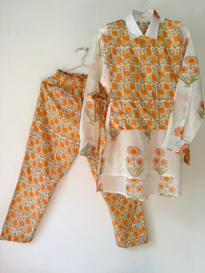 Tangerine Daisy Shirt, Waistcoat & Pants Set