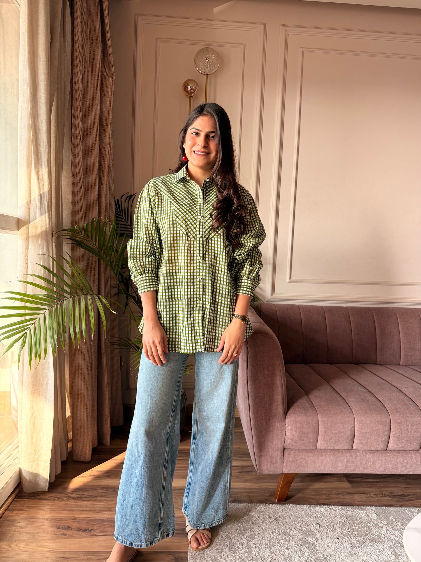 Olive Green Gingham Shirt