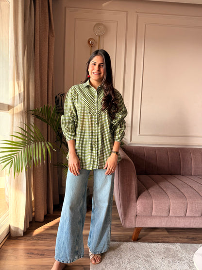 Olive Green Gingham Shirt