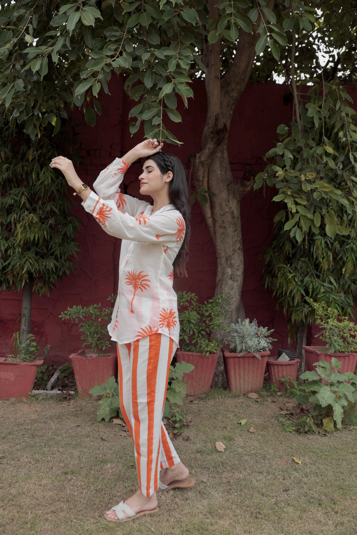 Coral Palm Waistcoat Co-ord Set