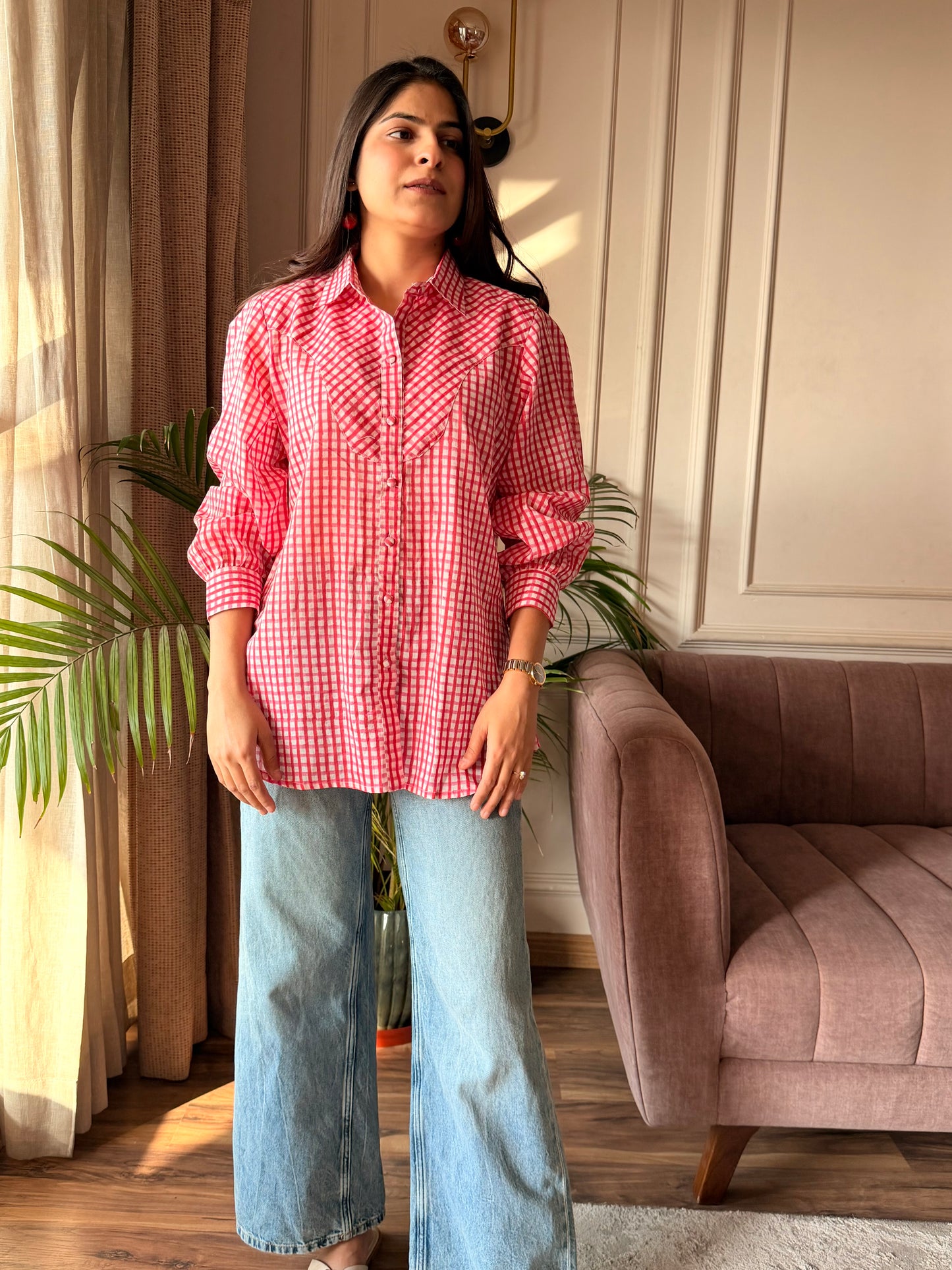 Rose Pink Gingham Shirt