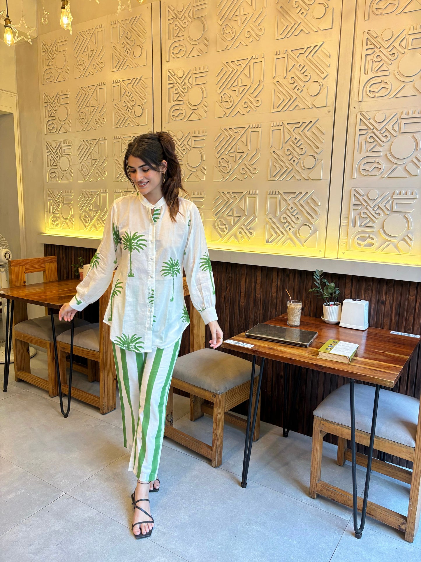 Green Palm Waistcoat Set
