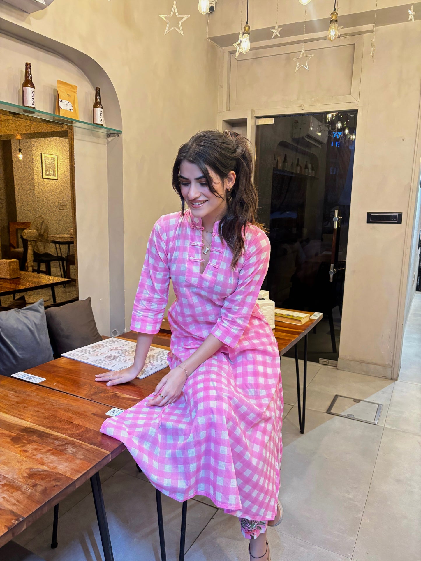 Rose Gingham Kurta Set
