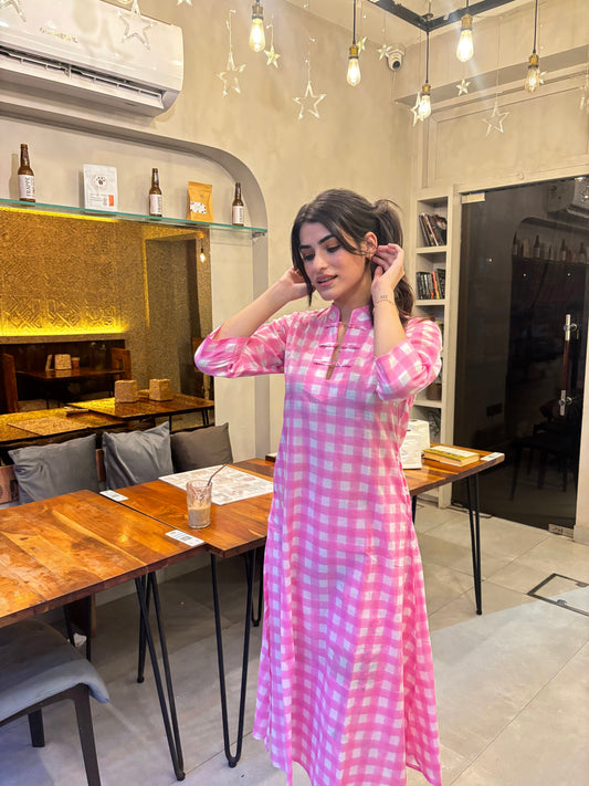 Rose Gingham Kurta Set