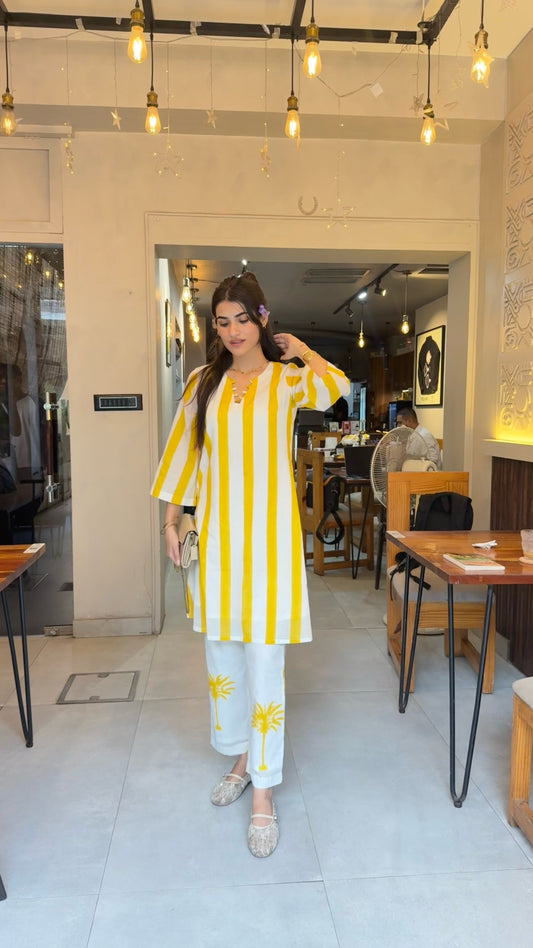 Yellow Palm Kurta Set