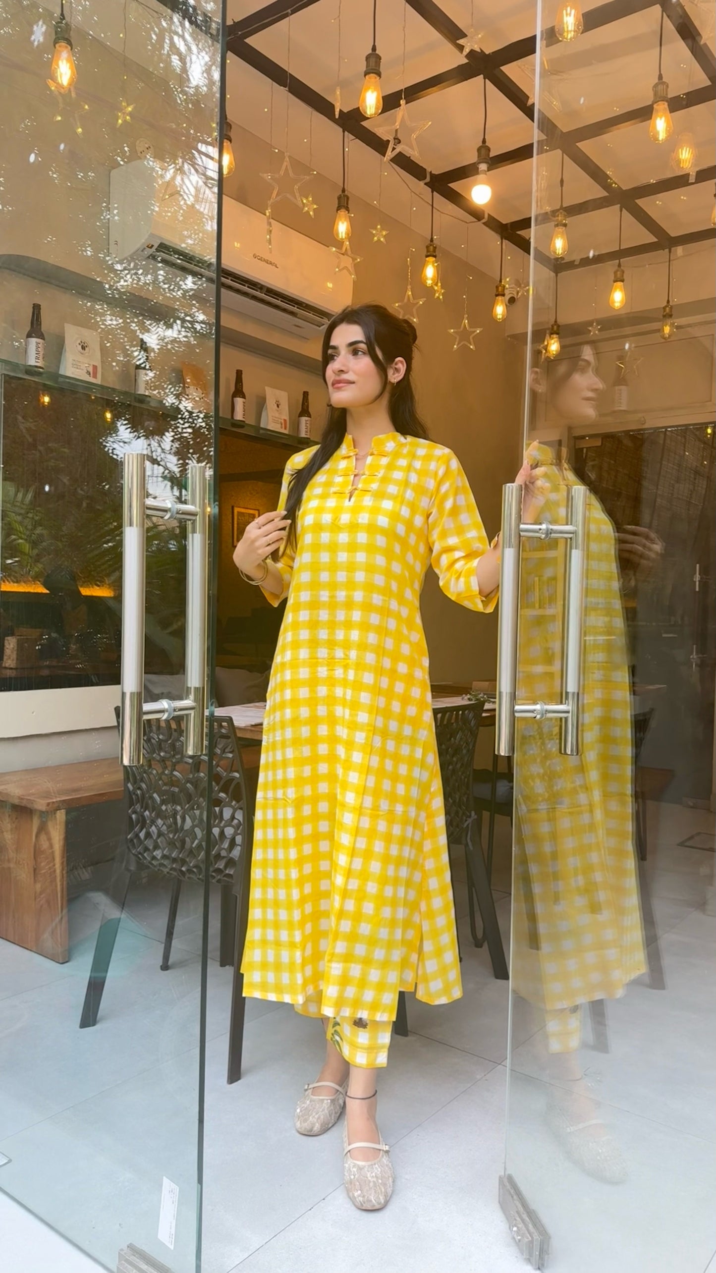 Yellow Gingham Kurta Set