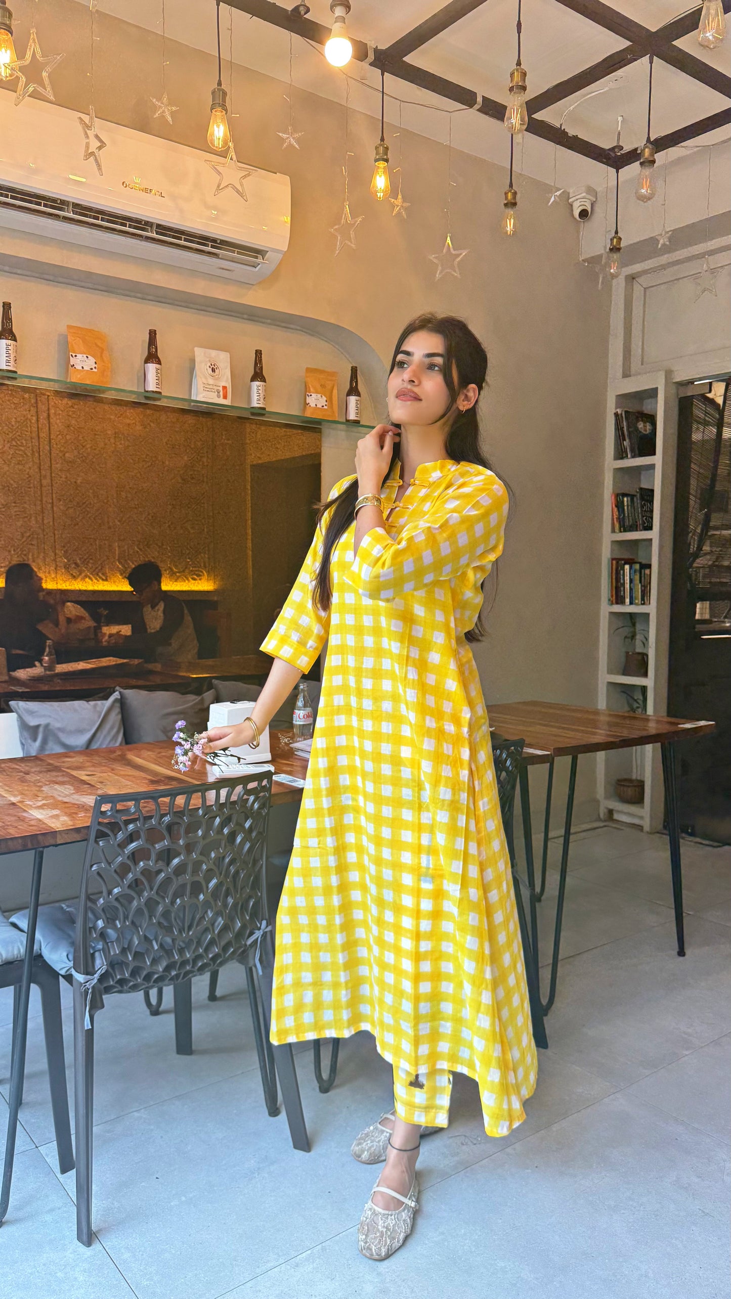 Yellow Gingham Kurta Set