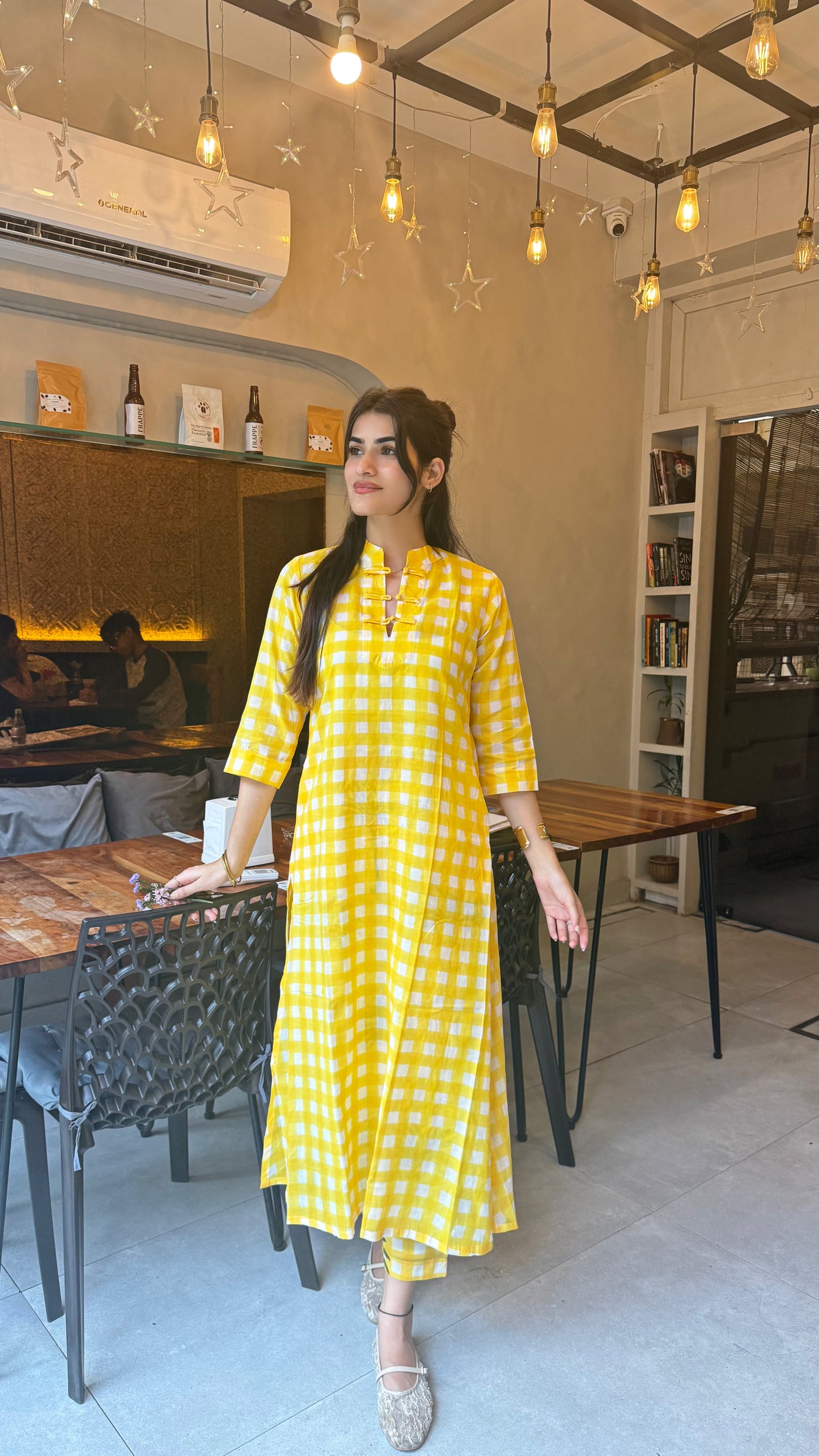 Yellow Gingham Kurta Set