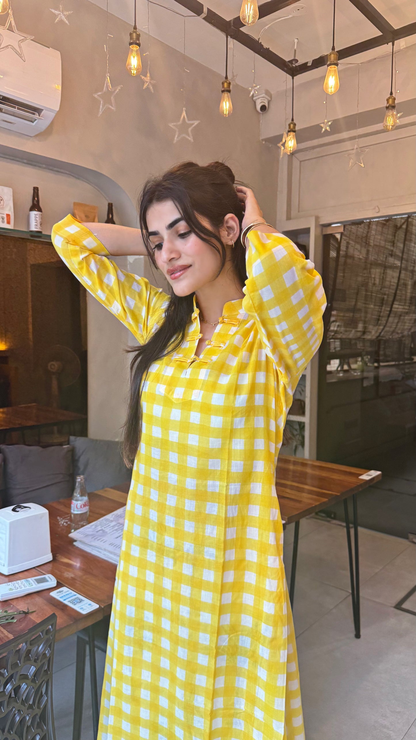 Yellow Gingham Kurta Set