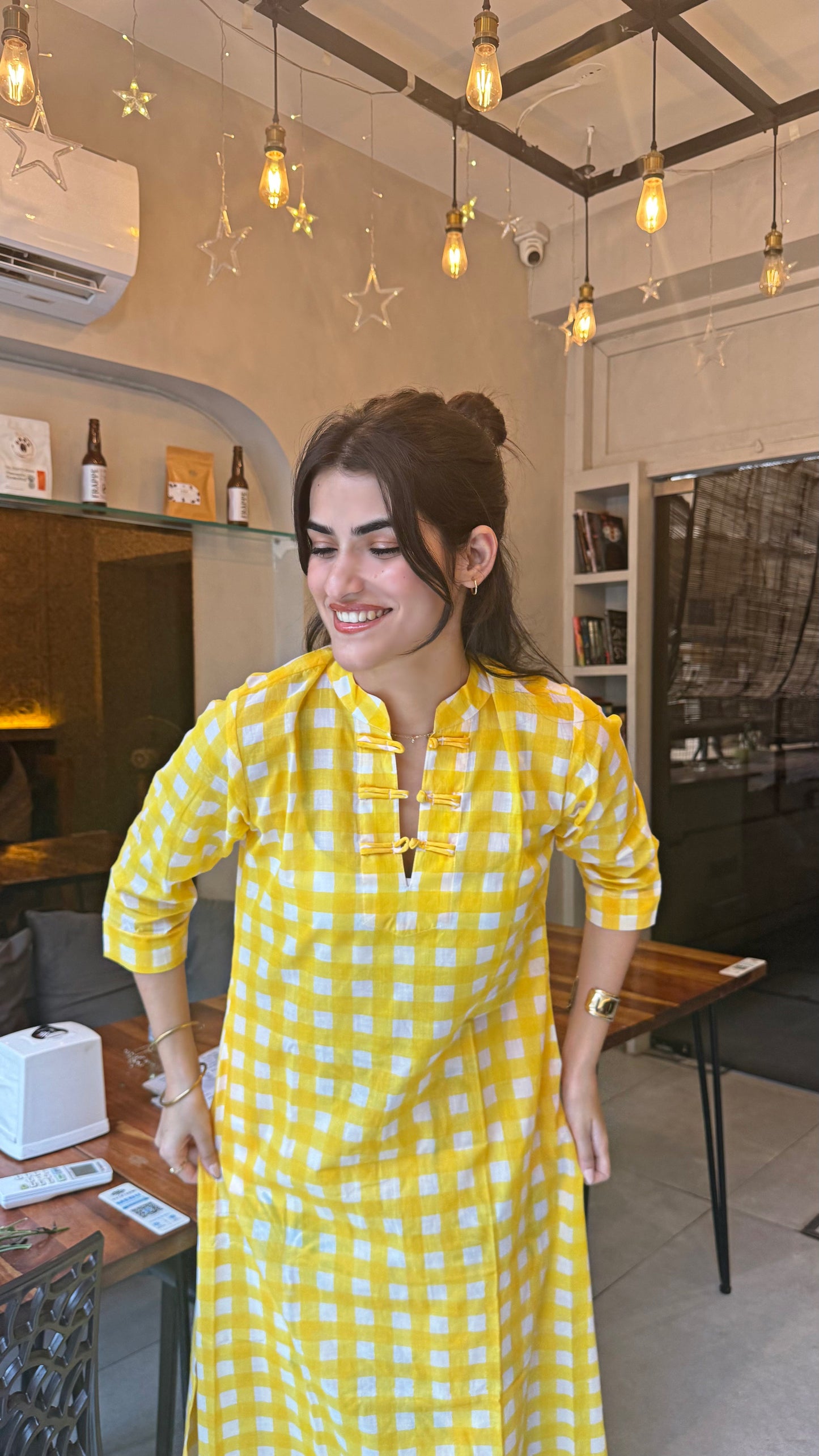 Yellow Gingham Kurta Set