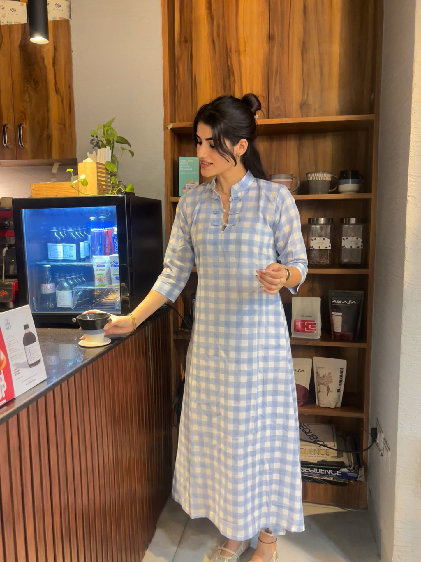Blue Gingham Kurta Set