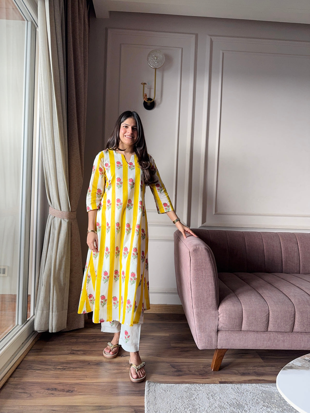 Gulbahar - Yellow and Pink Mulmul Suit Set