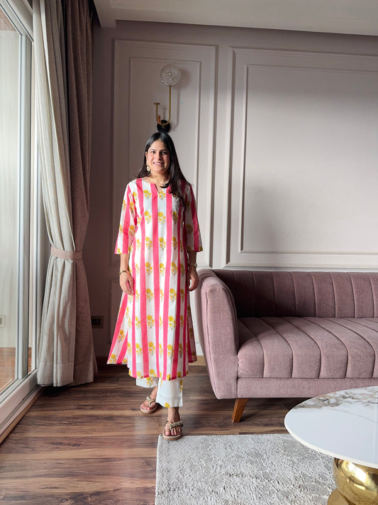 Gulnaar - Pink and Yellow Kurta Set
