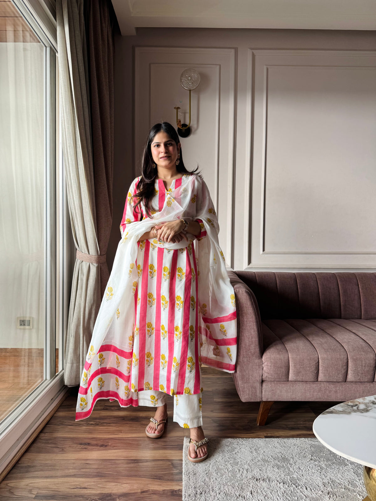 Gulnaar - Pink and Yellow Suit Set