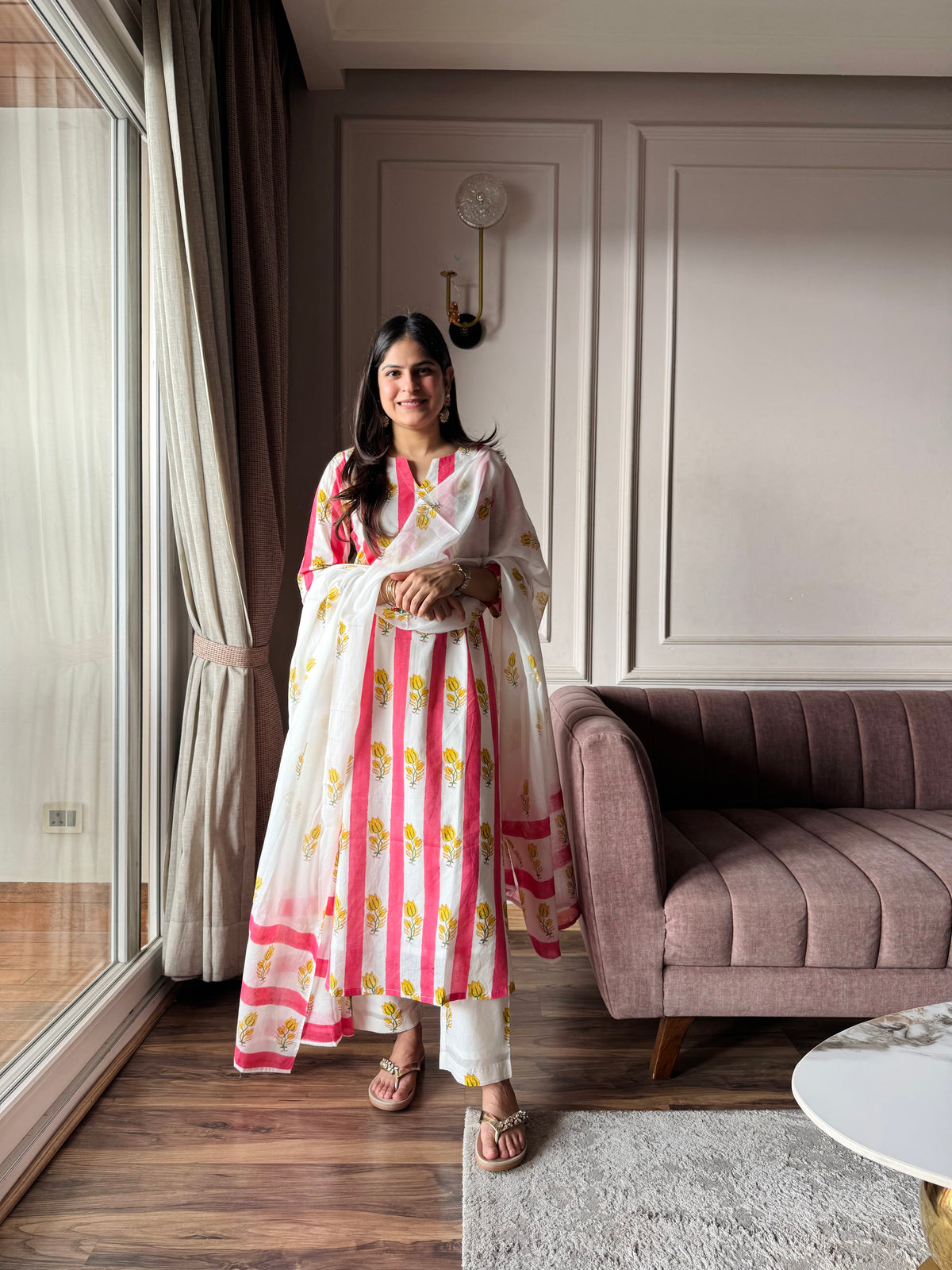 Gulnaar - Pink and Yellow Suit Set