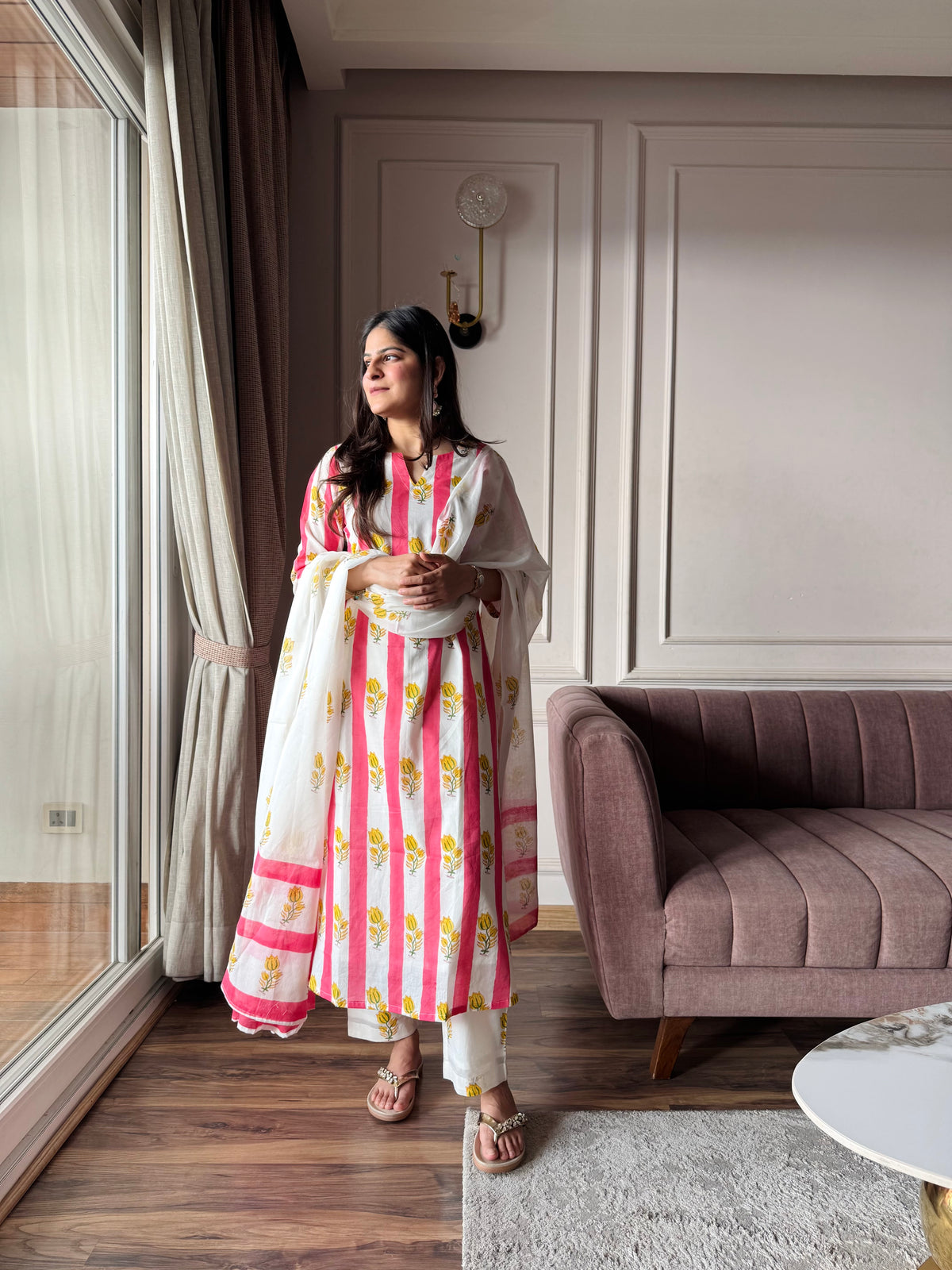 Gulnaar - Pink and Yellow Suit Set
