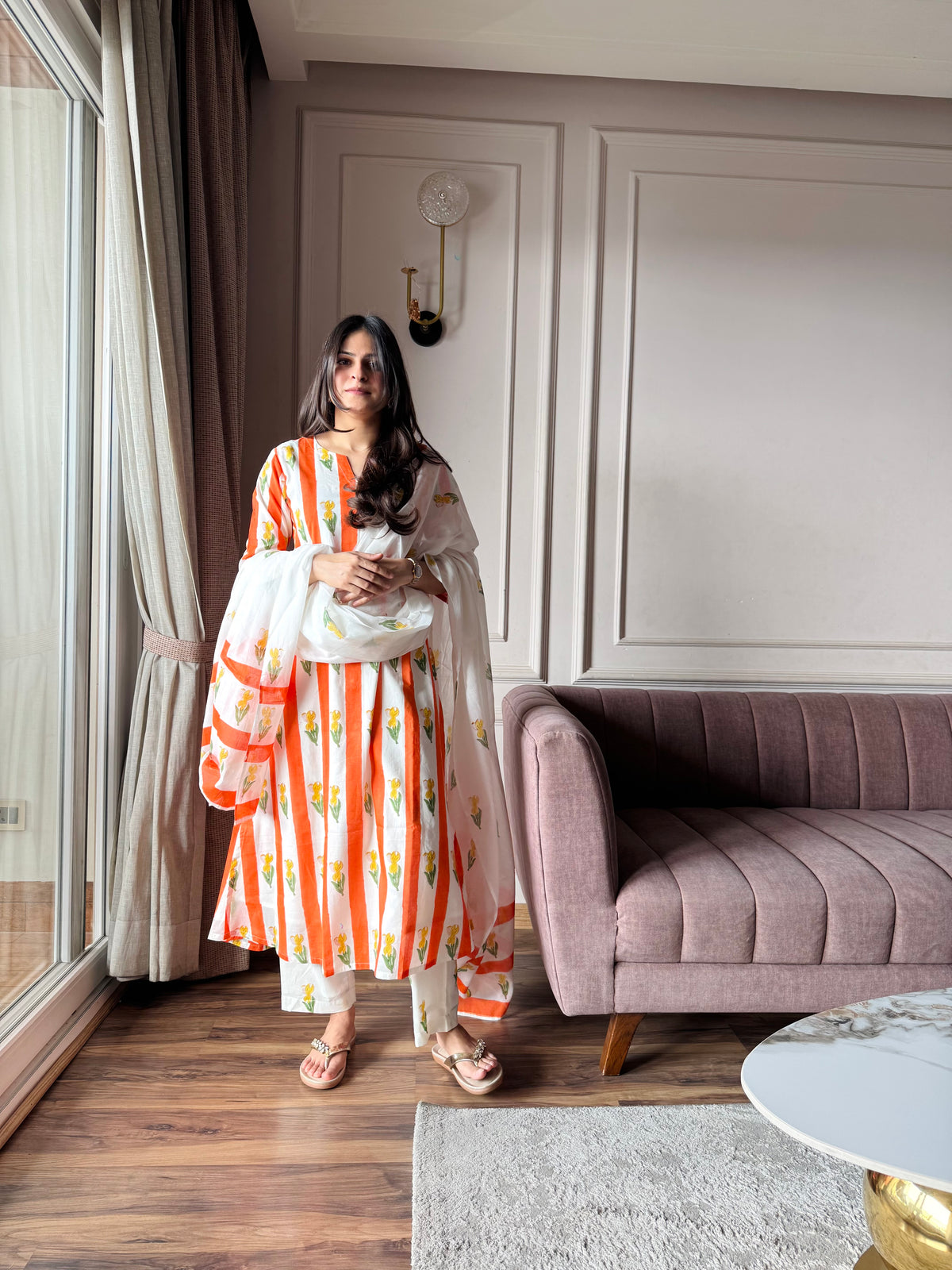 Kesari - Orange and Yellow Mulmul Kurta Set