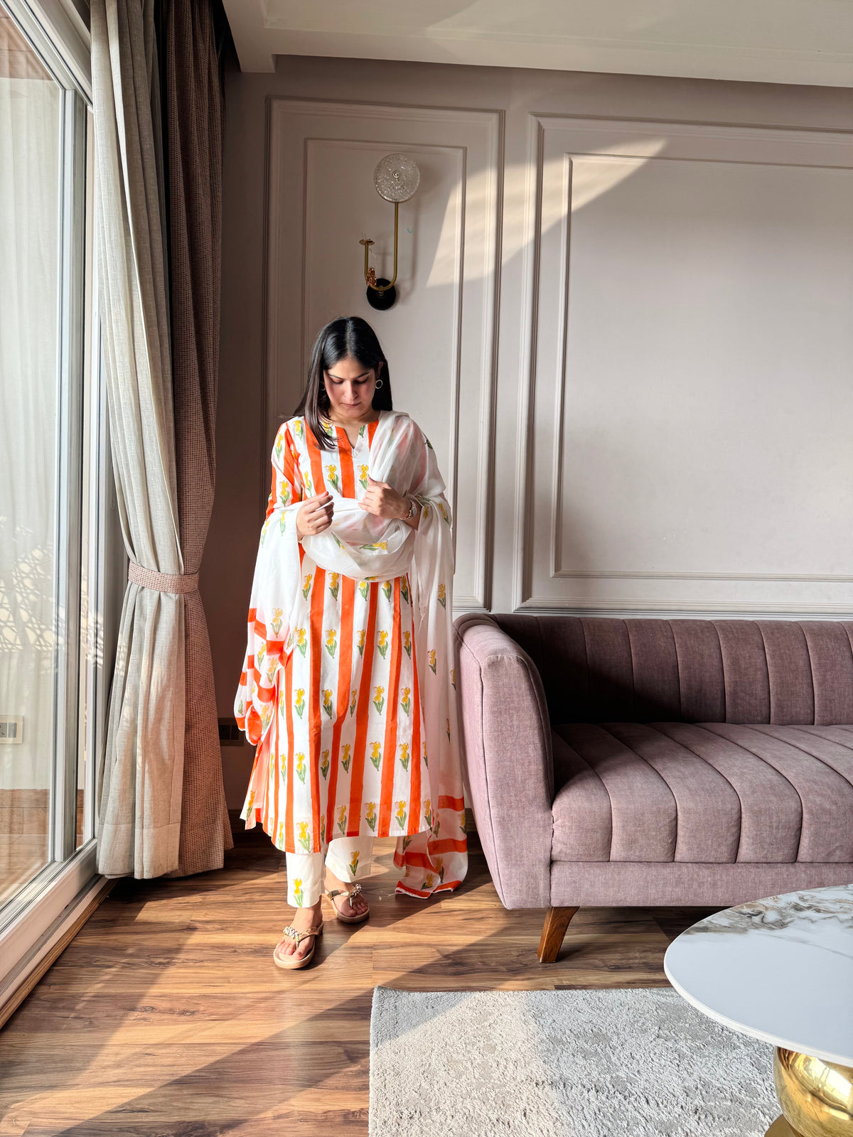 Kesari - Orange and Yellow Mulmul Kurta Set