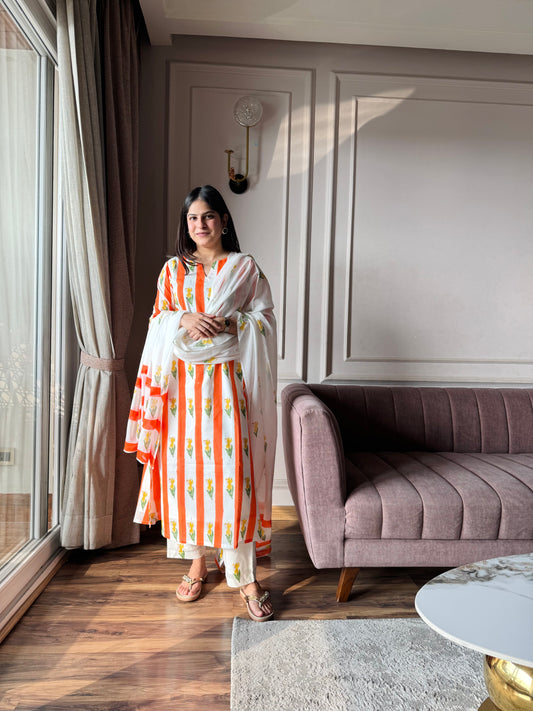 Kesari - Orange and Yellow Mulmul Suit Set
