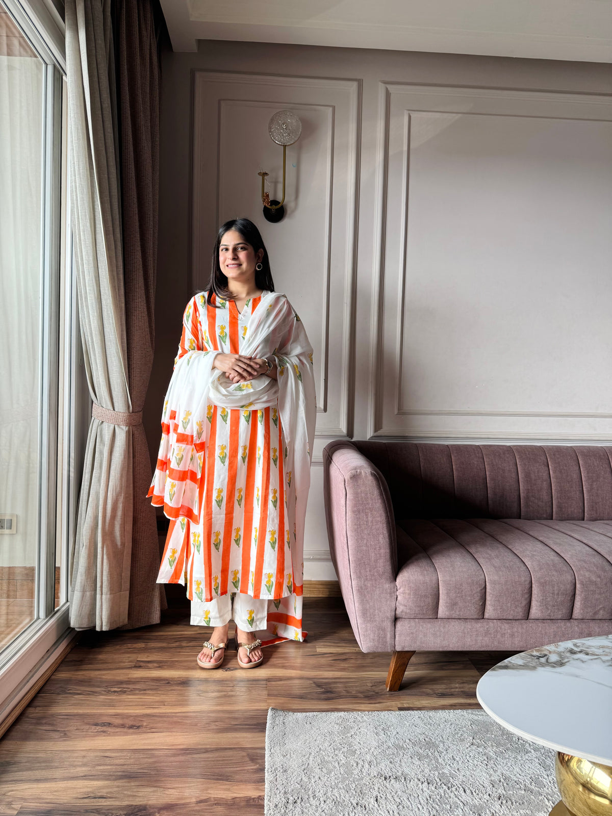 Kesari - Orange and Yellow Mulmul Kurta Set