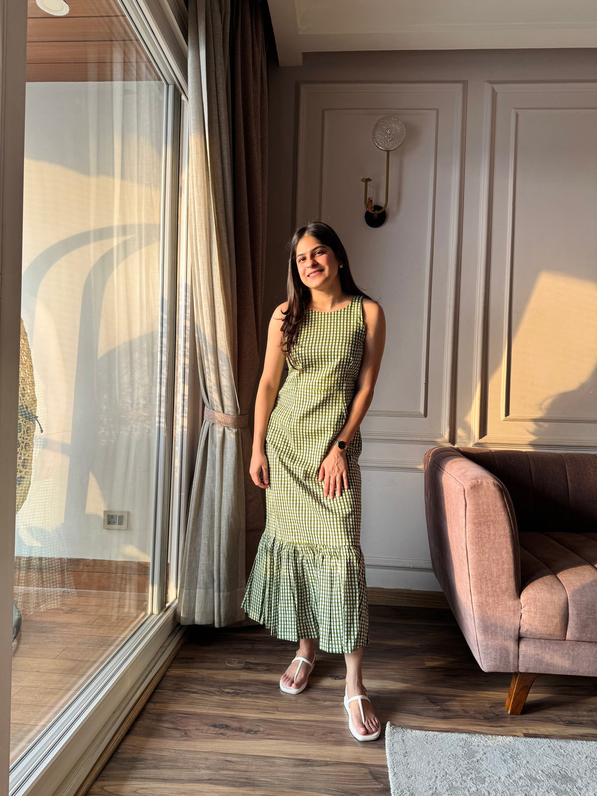 Matcha - Green Gingham Dress
