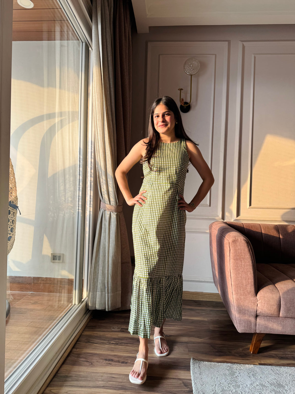 Matcha - Green Gingham Dress
