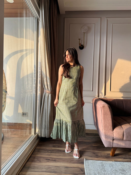 Matcha - Green Gingham Dress
