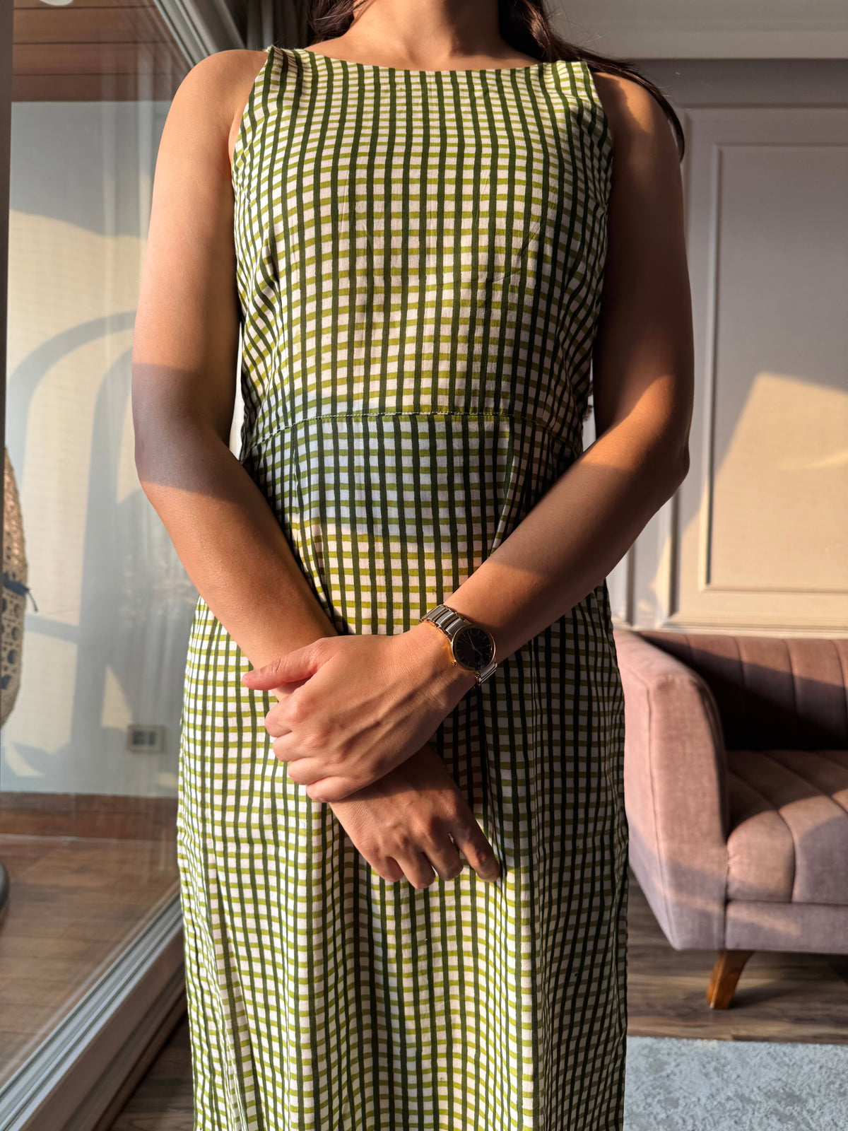 Matcha - Green Gingham Dress