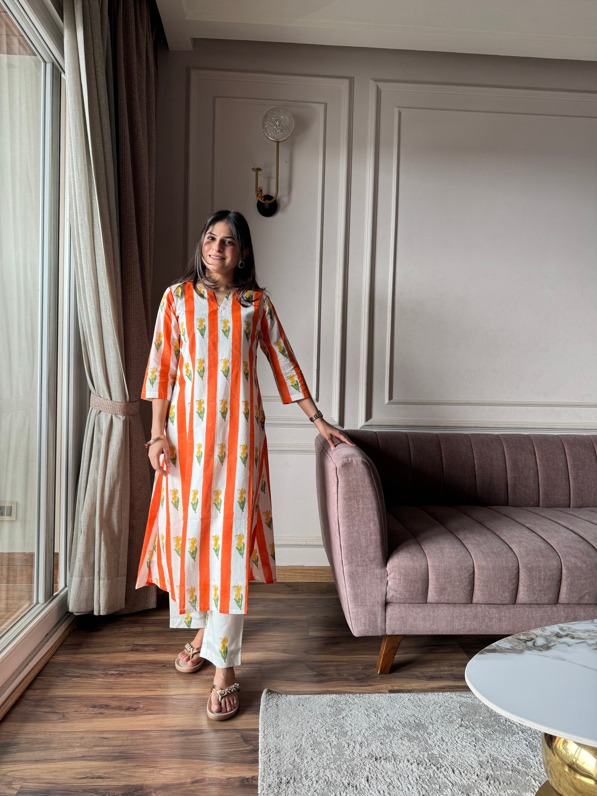 Kesari - Orange and Yellow Mulmul Kurta