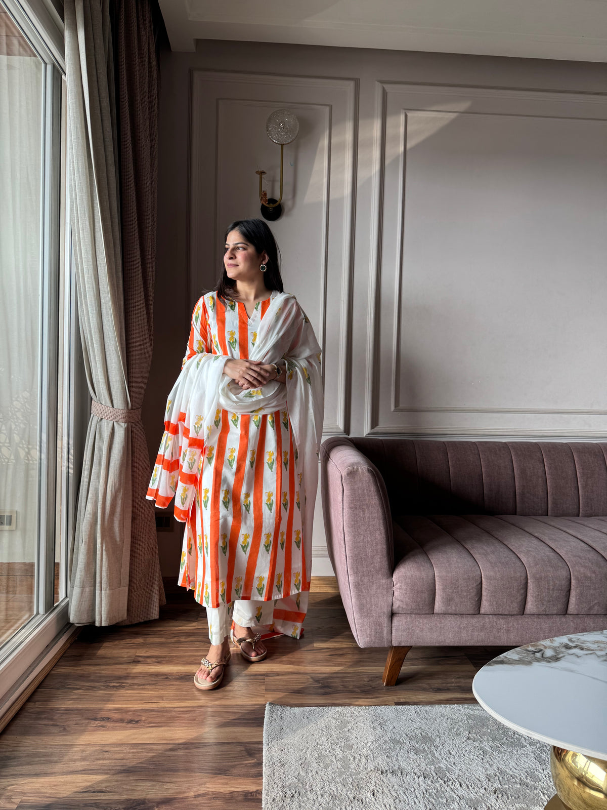 Kesari - Orange and Yellow Mulmul Kurta Set