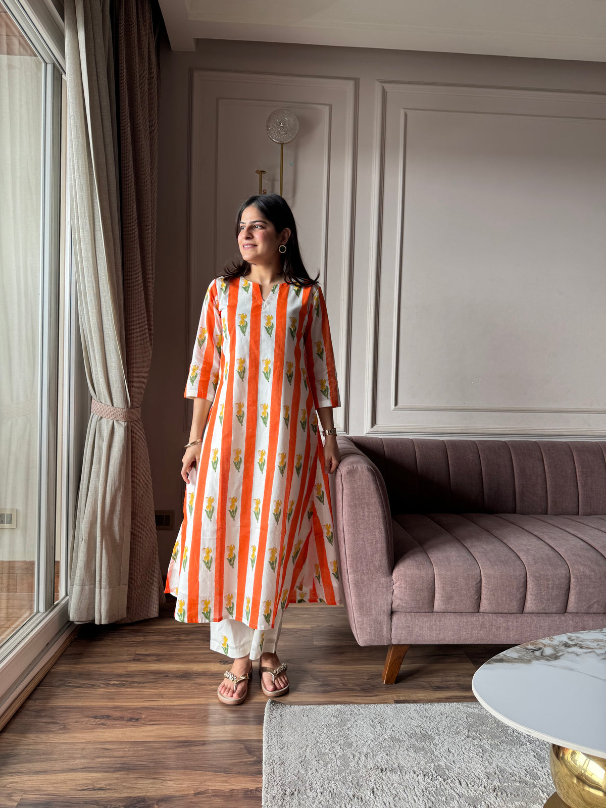 Kesari - Orange and Yellow Mulmul Kurta