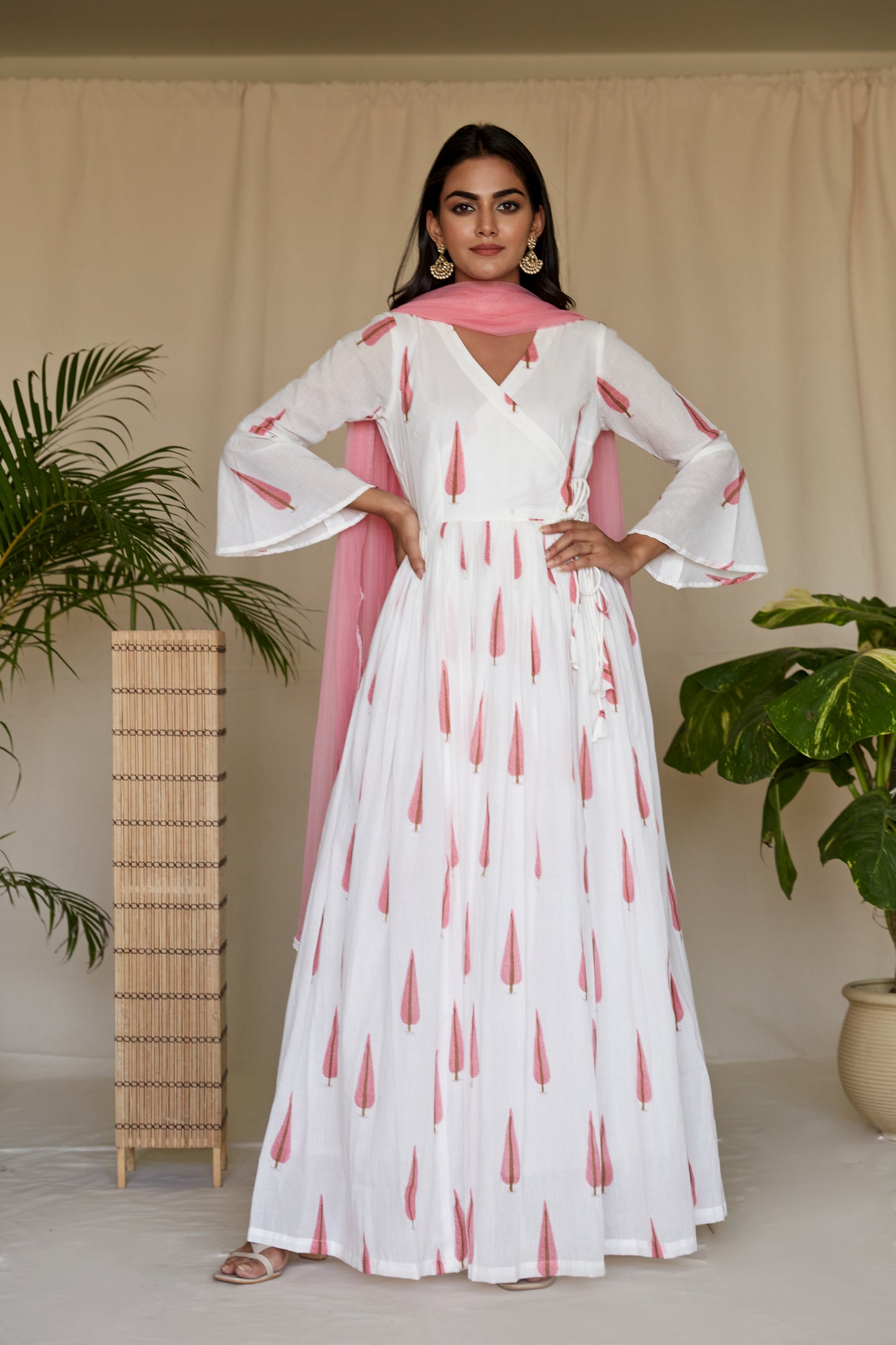 Pink Cypress Blockprint Angrakha Suit - Set of 2