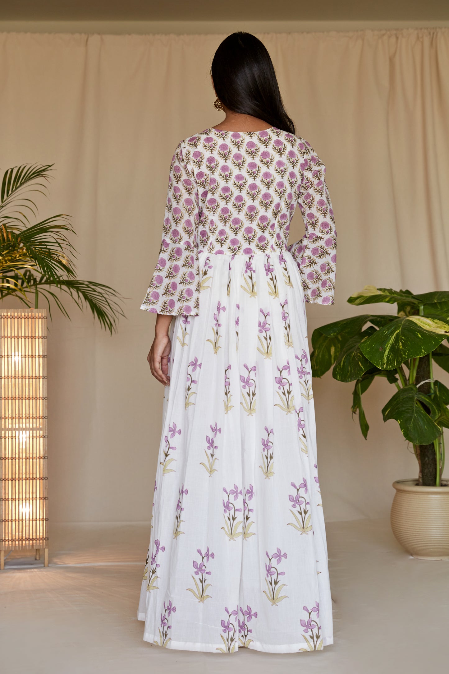 Lilac Blockprint Angrakha Suit with Dupatta - Set of 2