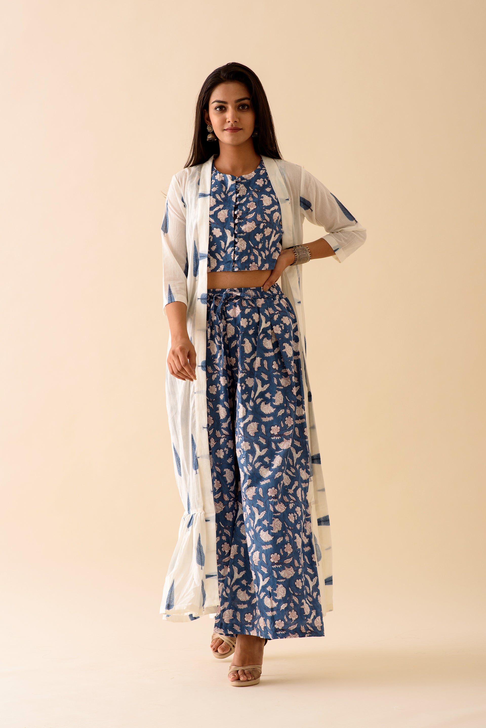 Polyknit Full Sleeve Women Casual Blue Crop Top Pant Set, Solid at Rs  449/piece in New Delhi