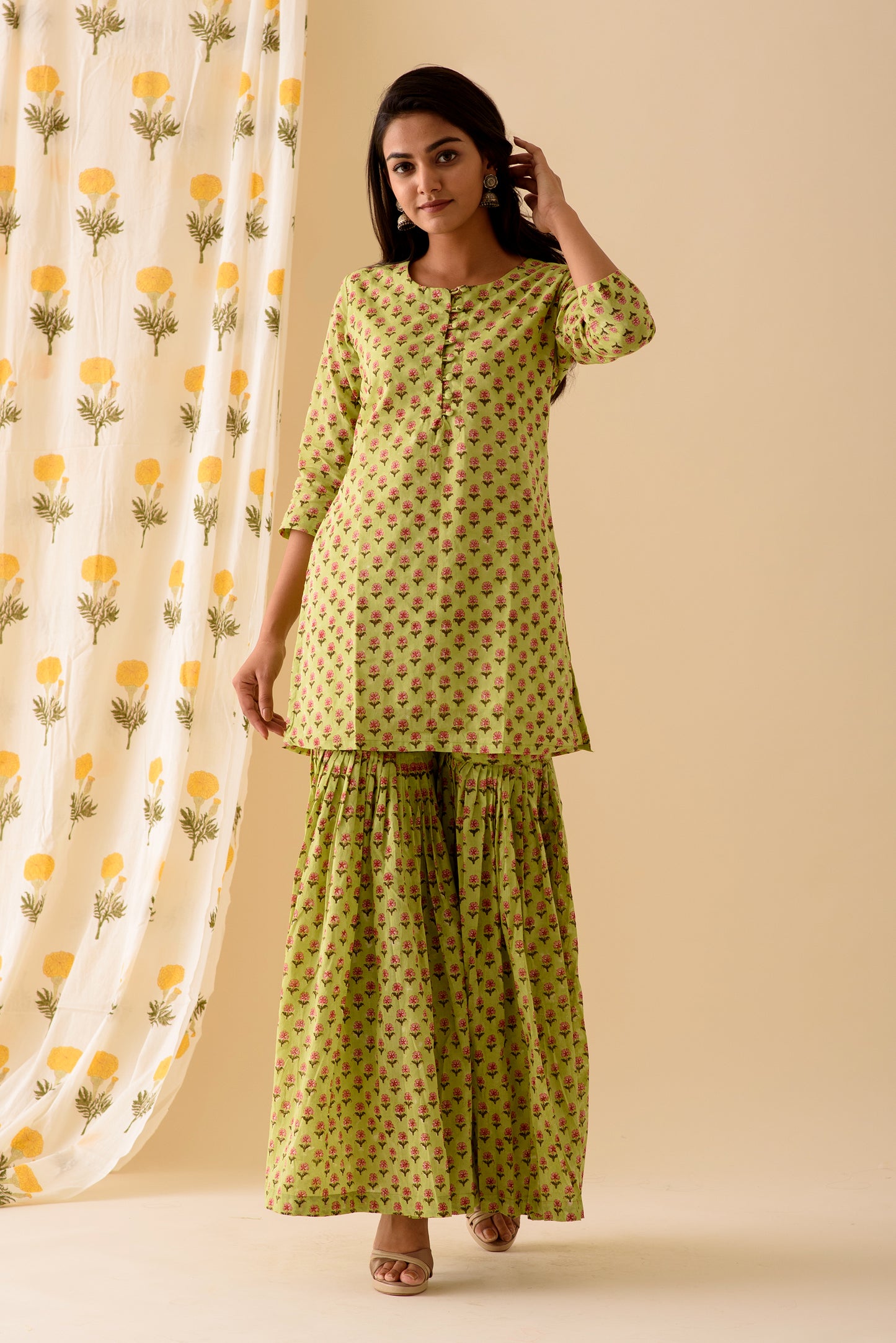 Green Blockprint Sharara Set - XL