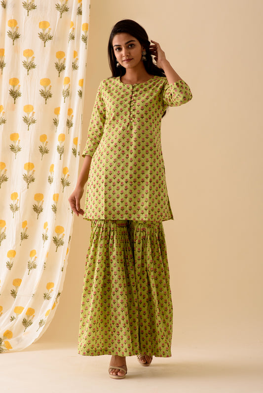 Green Blockprint Sharara Set - XL