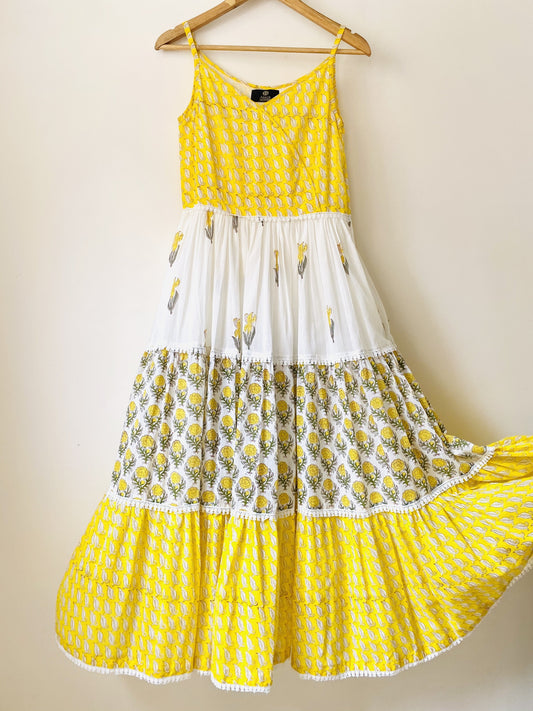 Lemon Flora Boho Tiered Maxi - S