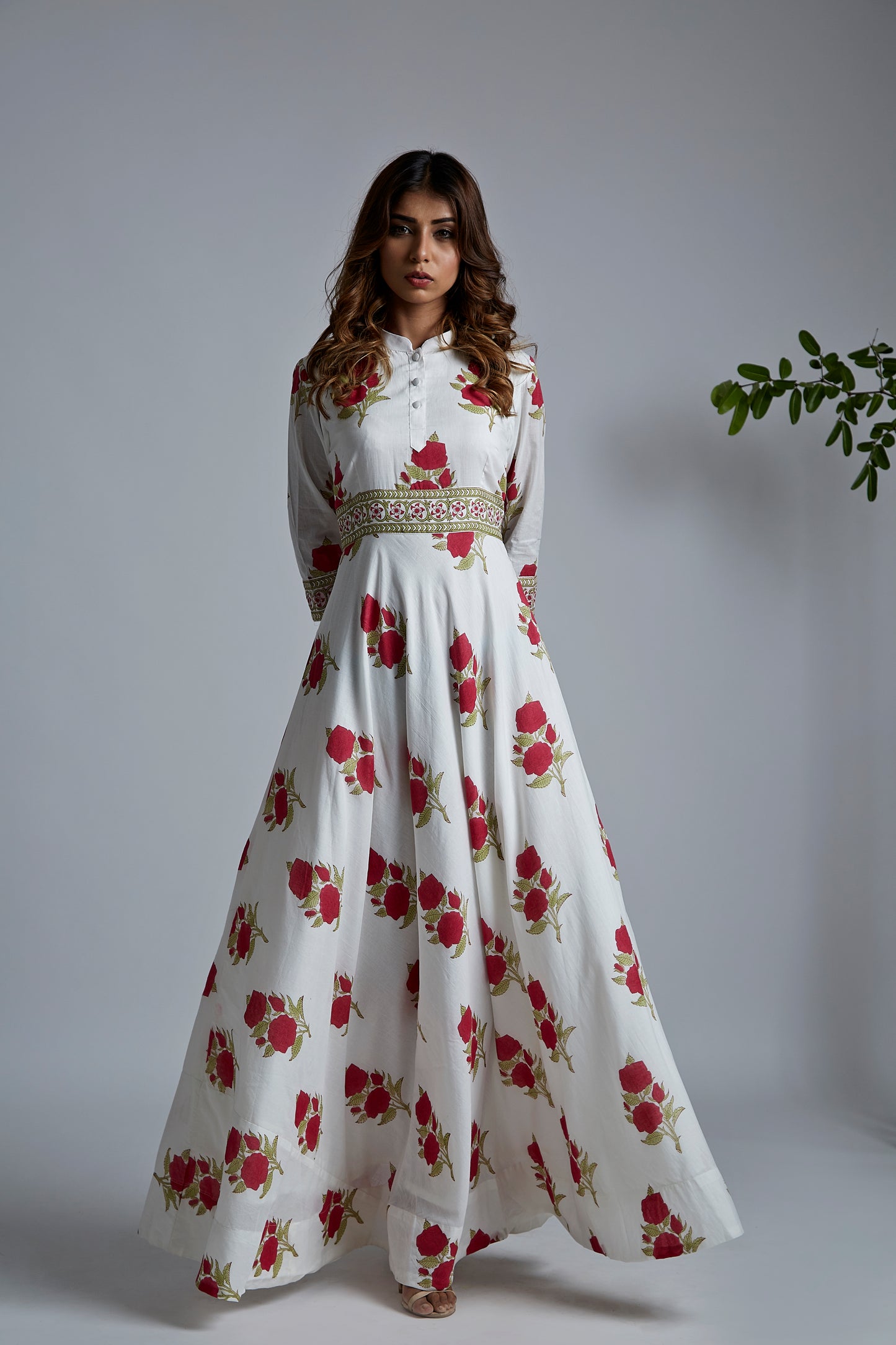 Magenta Rose Blockprint Anarkali Suit