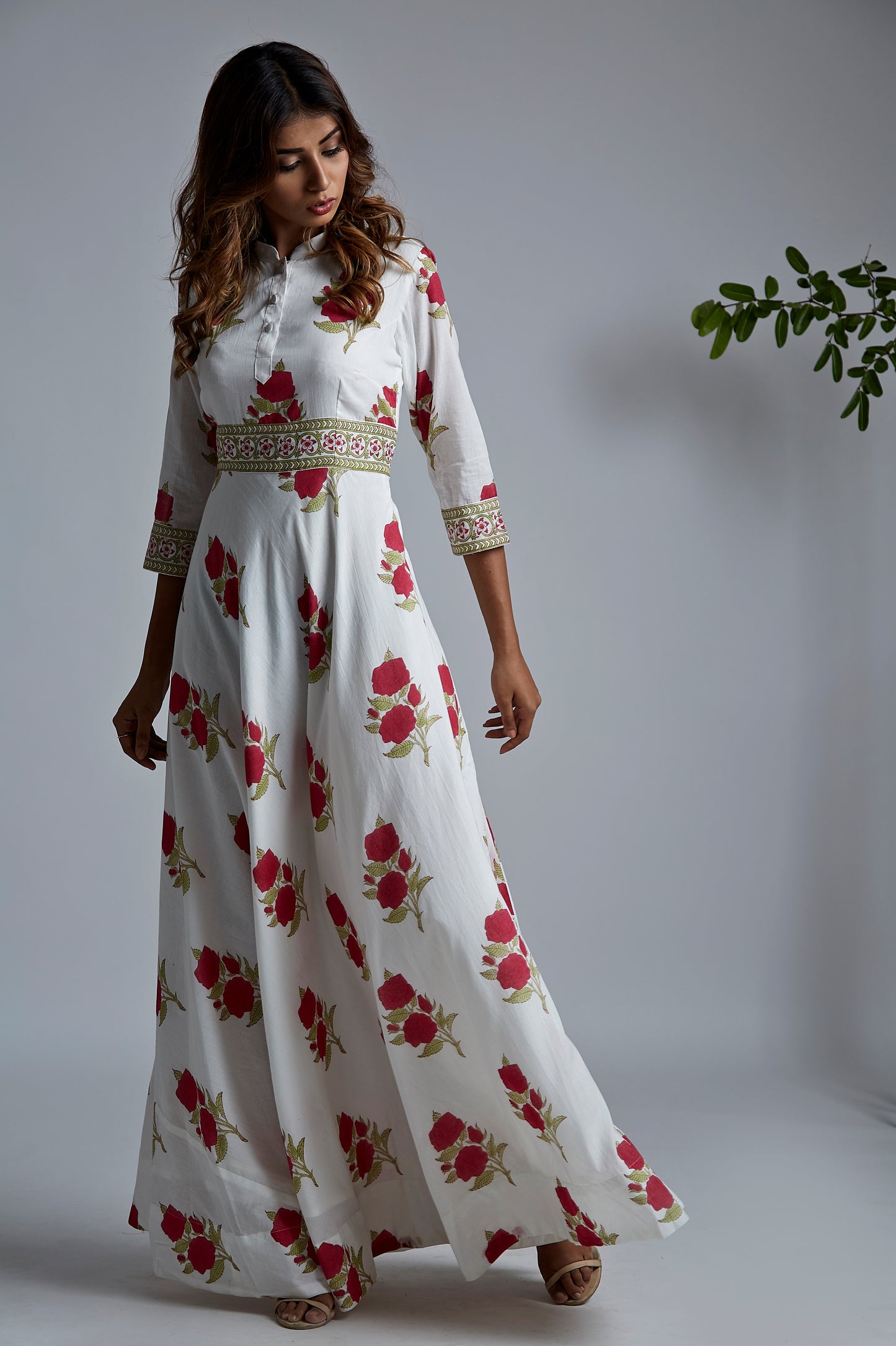 Magenta Rose Blockprint Anarkali Suit with Dupatta - Set of 2