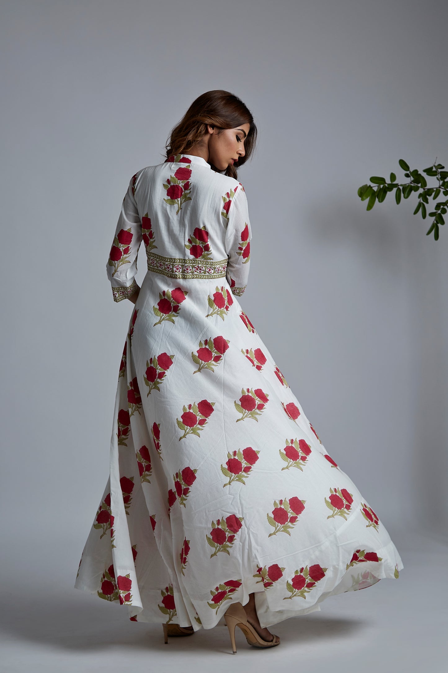 Magenta Rose Blockprint Anarkali Suit
