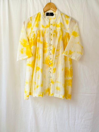 Yellow Tie Dye Top with solid White Pants