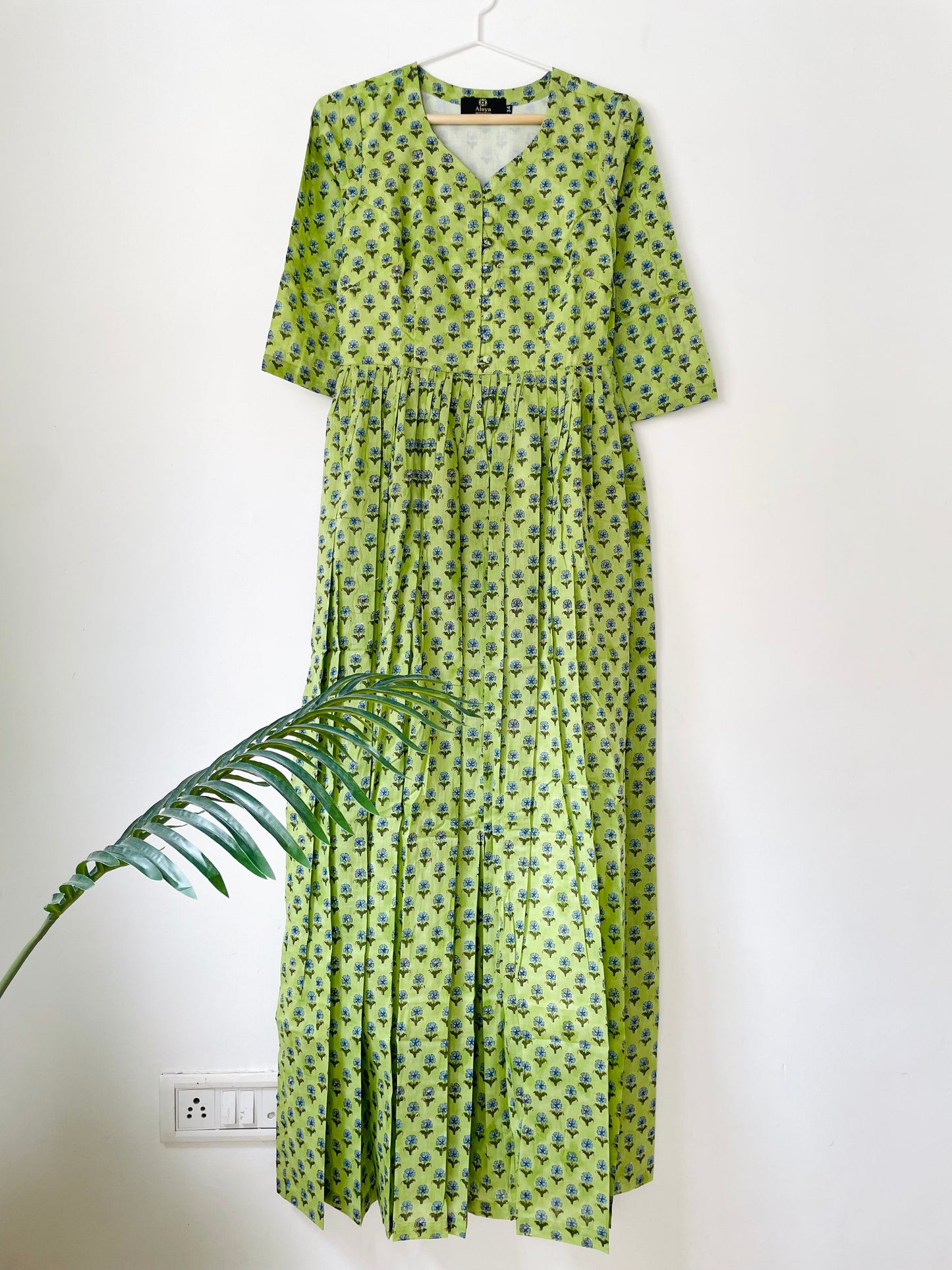 Green Blockprint Dresss-XS