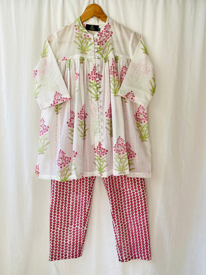 Pink Cherry Blossom Top with Mini Lotus Pants